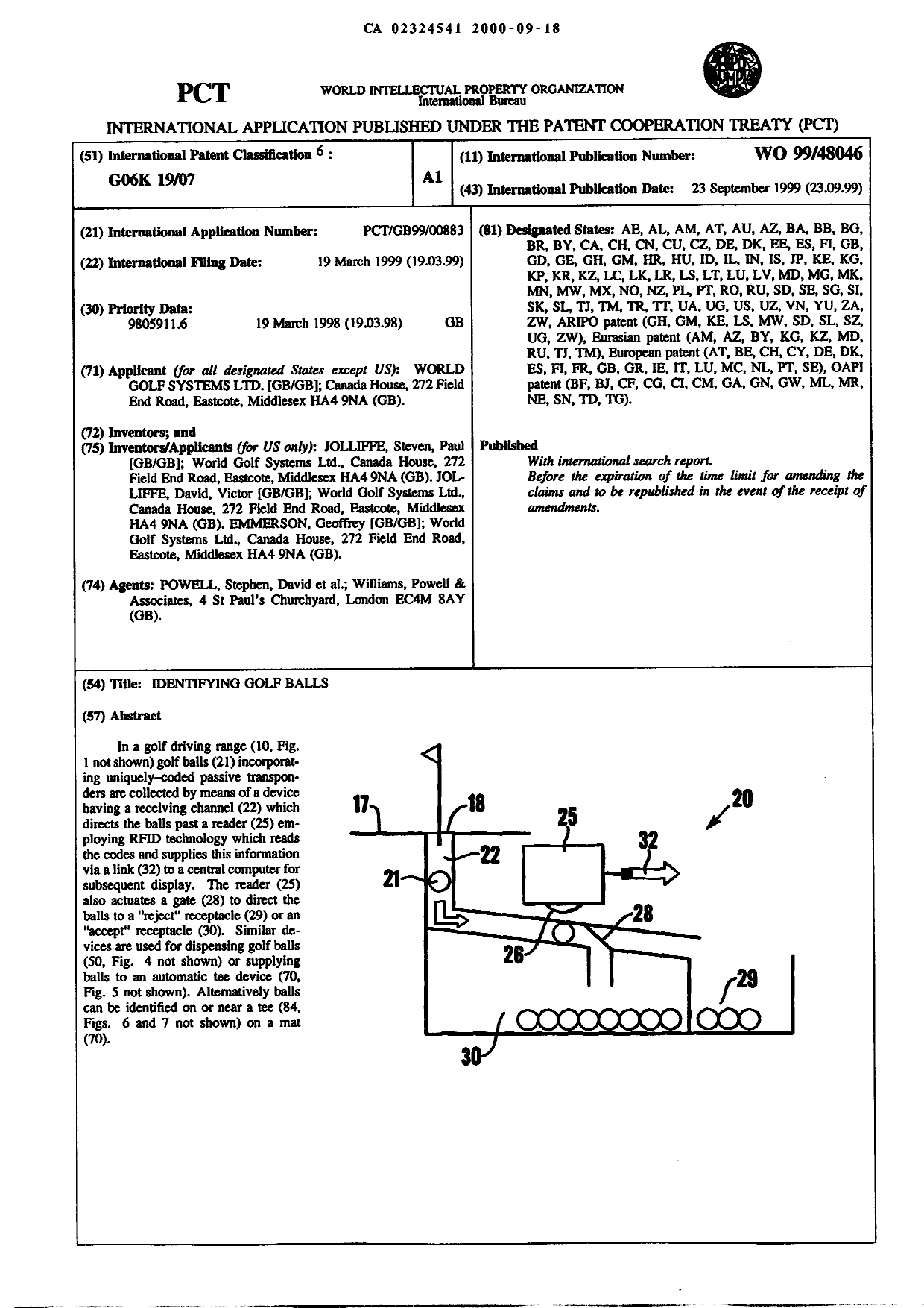 Document de brevet canadien 2324541. Abrégé 20000918. Image 1 de 1