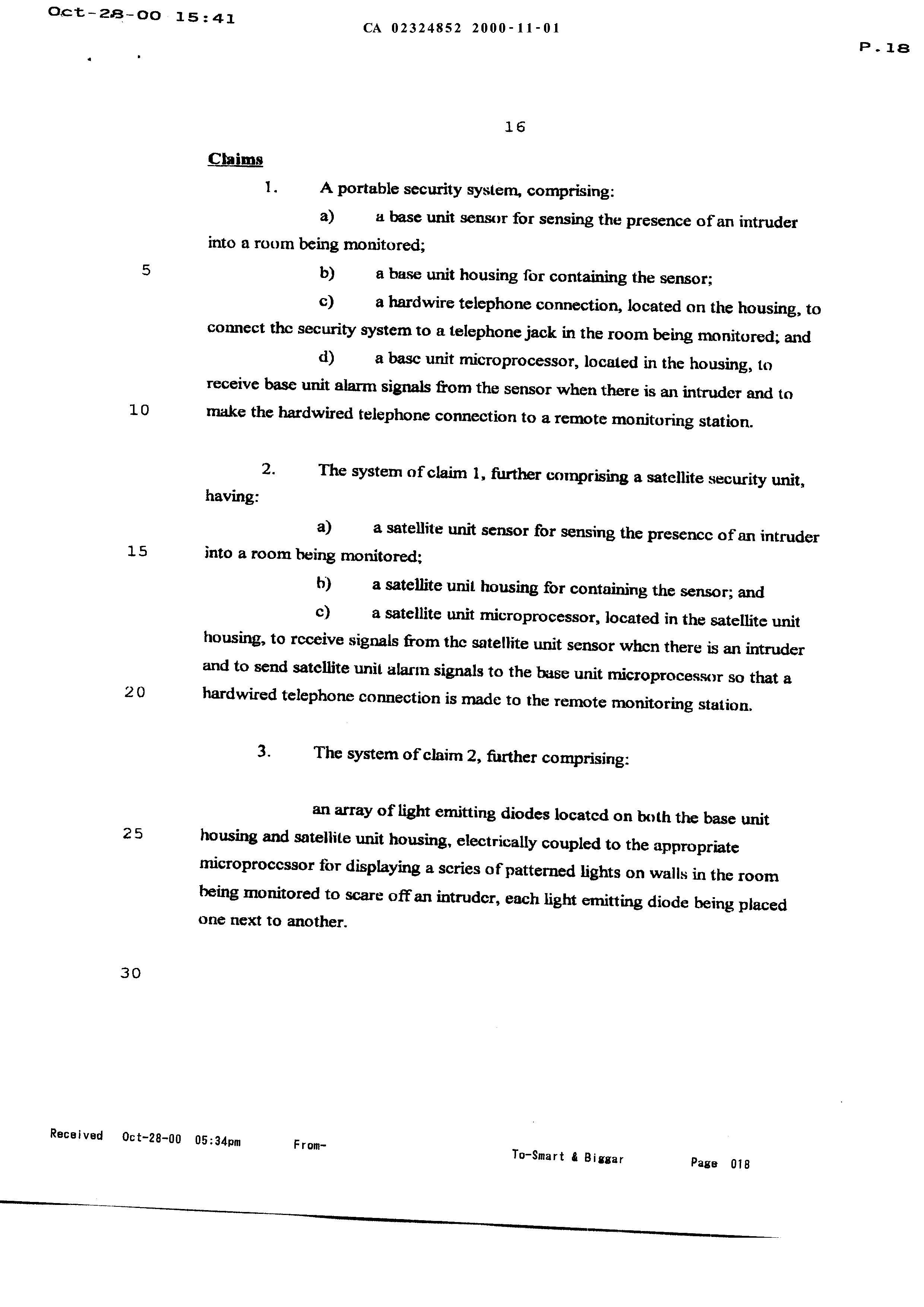 Canadian Patent Document 2324852. Claims 19991201. Image 1 of 2