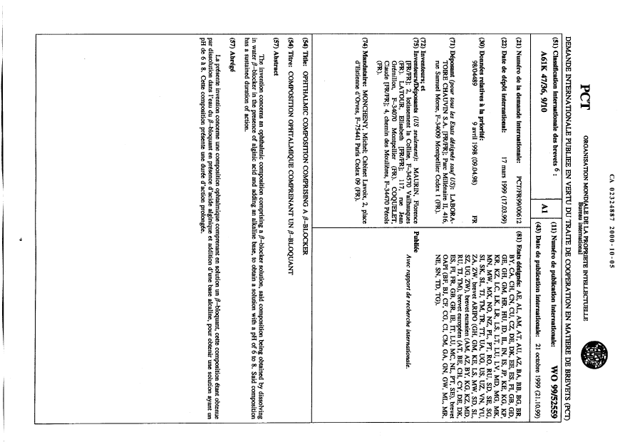Document de brevet canadien 2324887. Abrégé 20001005. Image 1 de 1