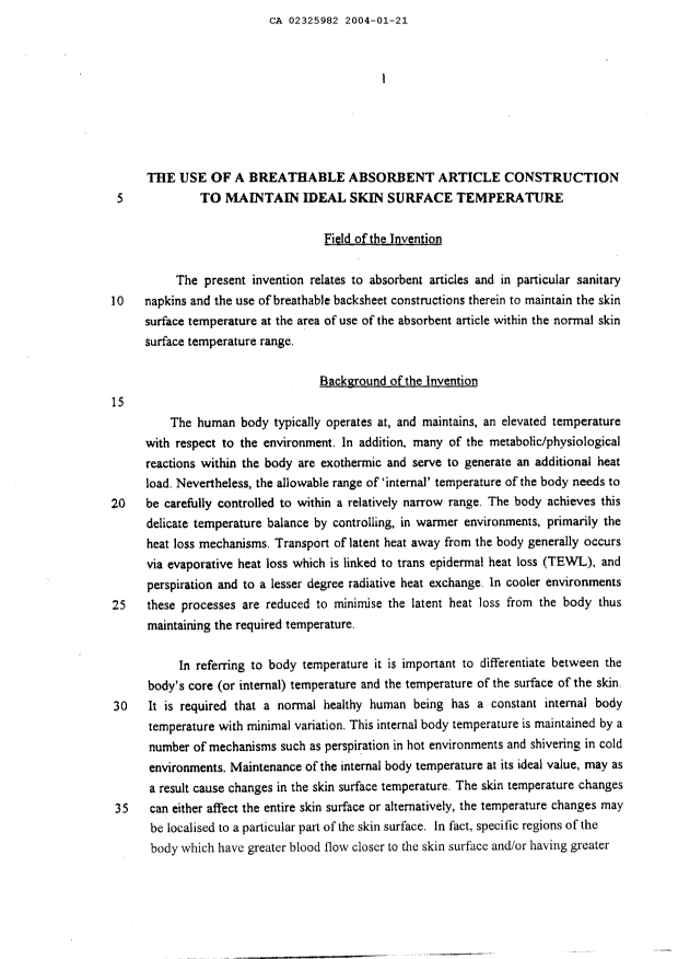 Canadian Patent Document 2325982. Description 20041027. Image 1 of 17