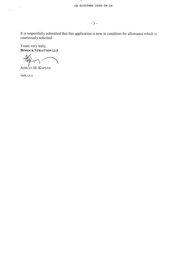 Document de brevet canadien 2325982. Poursuite-Amendment 20050616. Image 3 de 3
