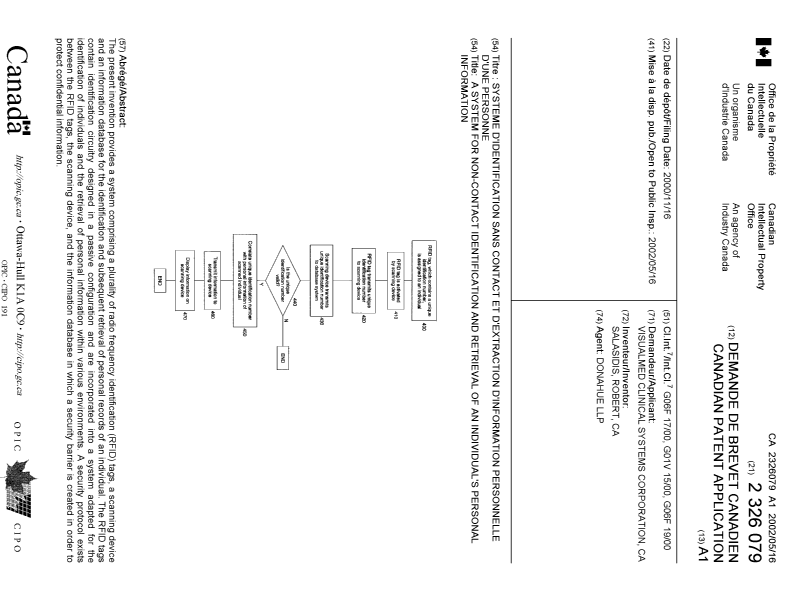 Document de brevet canadien 2326079. Page couverture 20020510. Image 1 de 1