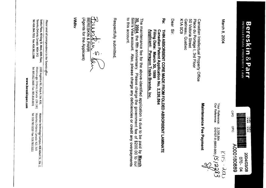 Document de brevet canadien 2326564. Taxes 20040308. Image 1 de 1
