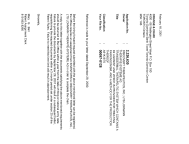 Canadian Patent Document 2326630. Correspondence 20010216. Image 1 of 1