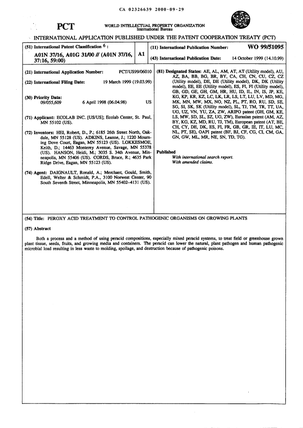 Document de brevet canadien 2326639. Abrégé 20000929. Image 1 de 1