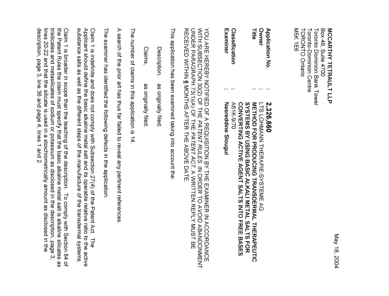 Document de brevet canadien 2326660. Poursuite-Amendment 20040518. Image 1 de 2