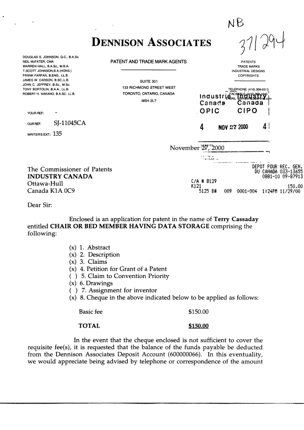 Document de brevet canadien 2327000. Cession 20001127. Image 1 de 4