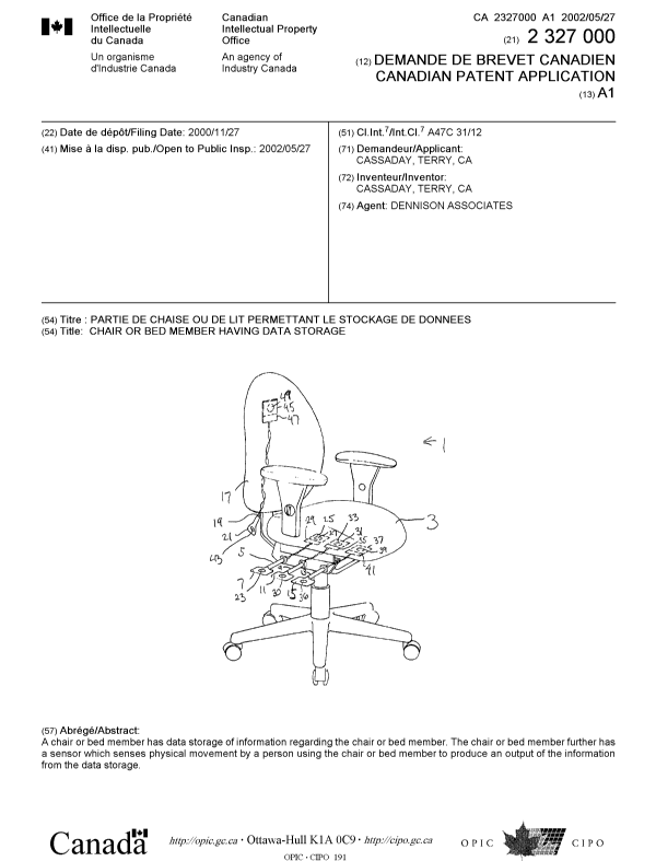 Canadian Patent Document 2327000. Cover Page 20020524. Image 1 of 1