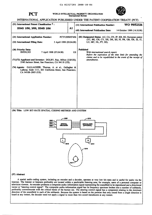 Document de brevet canadien 2327281. Abrégé 20001004. Image 1 de 1