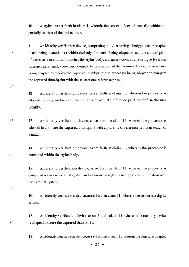 Document de brevet canadien 2327580. Revendications 20051214. Image 2 de 5