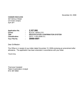 Canadian Patent Document 2327580. Prosecution-Amendment 20081124. Image 1 of 1