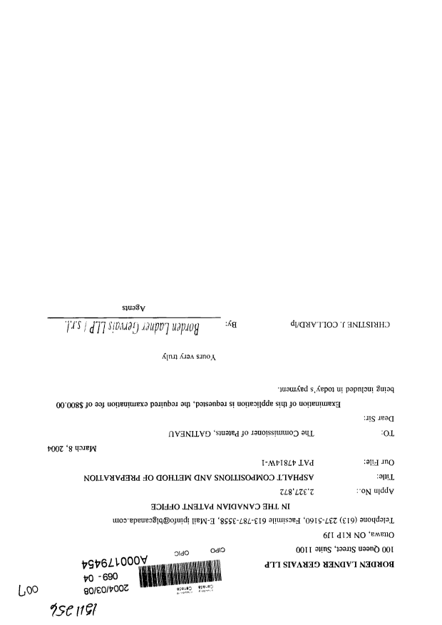 Canadian Patent Document 2327872. Prosecution-Amendment 20040308. Image 1 of 1
