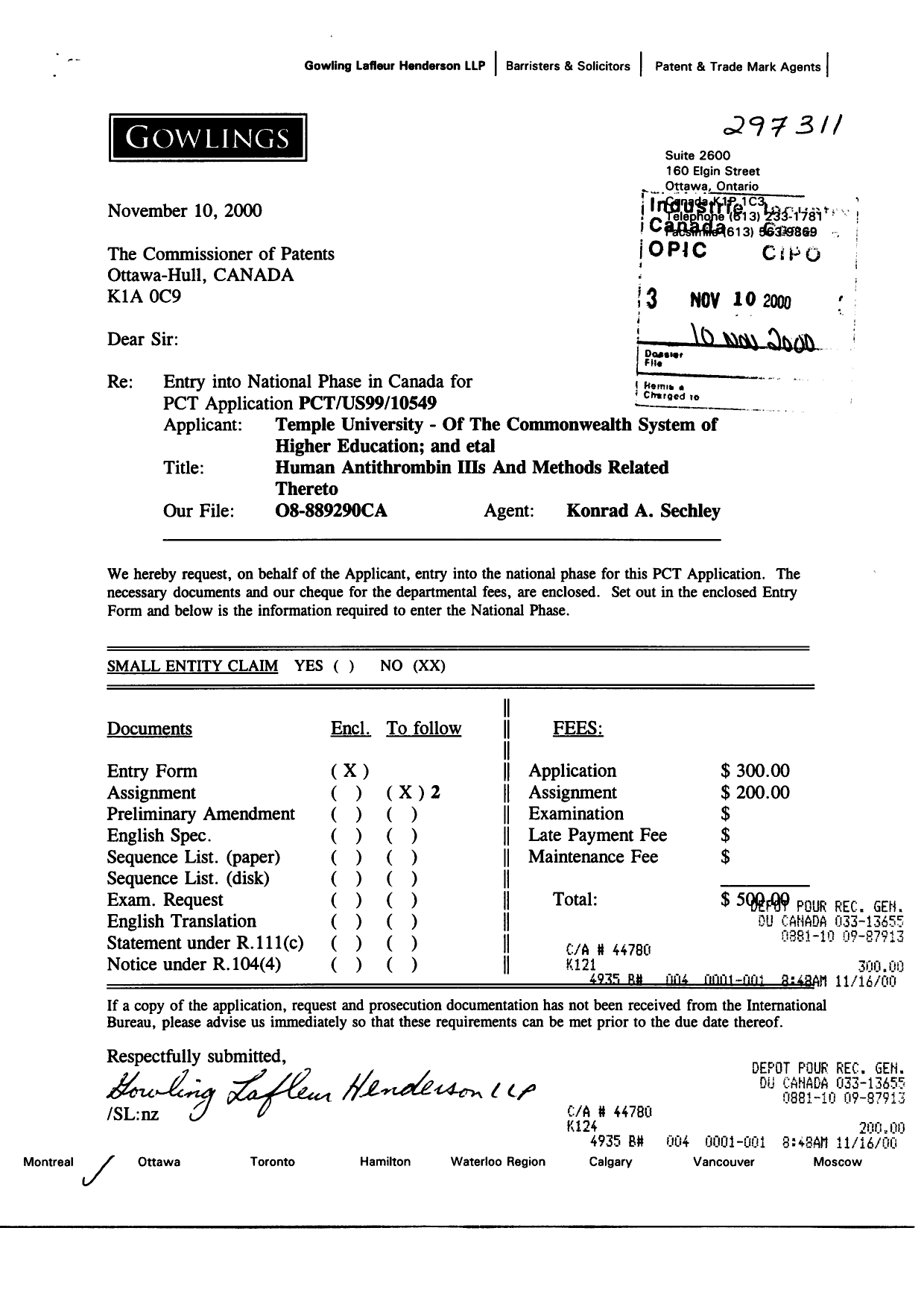 Document de brevet canadien 2328397. Cession 20001110. Image 1 de 3