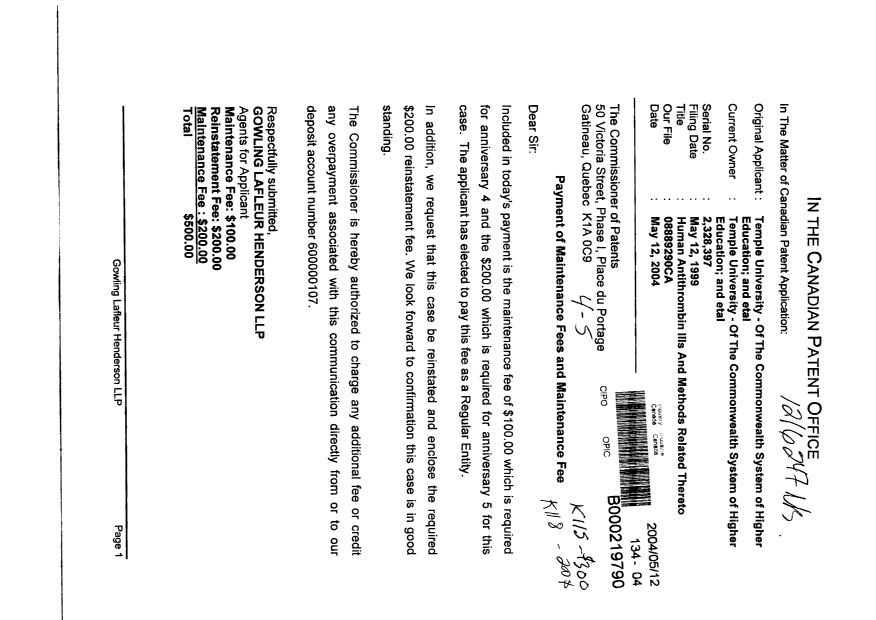 Document de brevet canadien 2328397. Taxes 20040512. Image 1 de 1