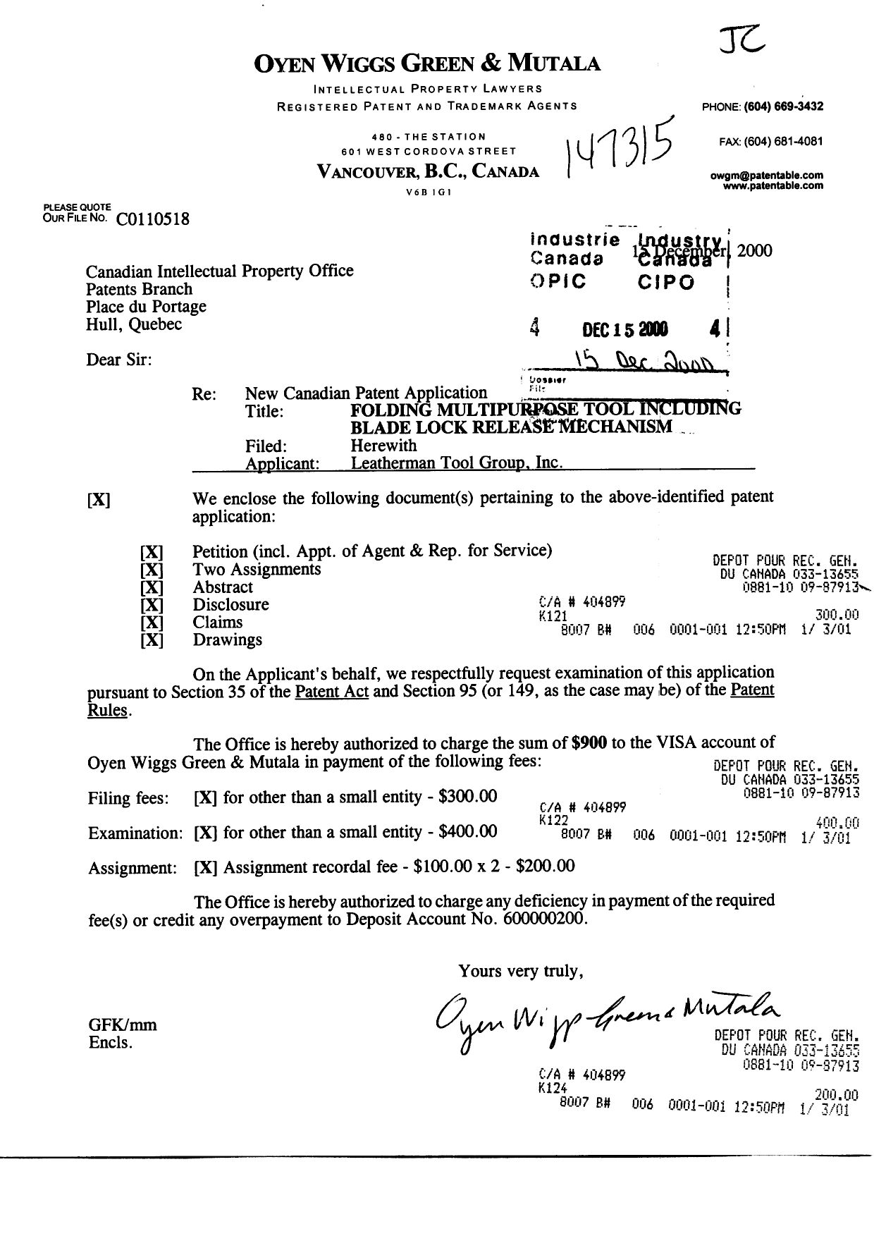 Document de brevet canadien 2328592. Cession 20001215. Image 1 de 6
