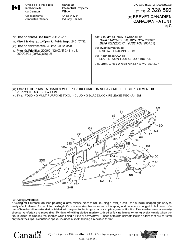 Canadian Patent Document 2328592. Cover Page 20060303. Image 1 of 1