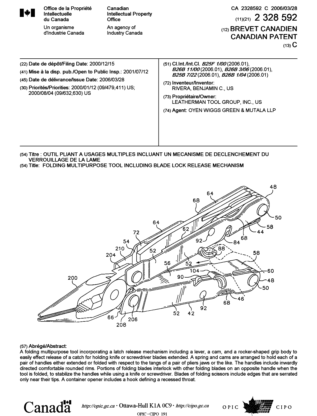 Document de brevet canadien 2328592. Page couverture 20060303. Image 1 de 1