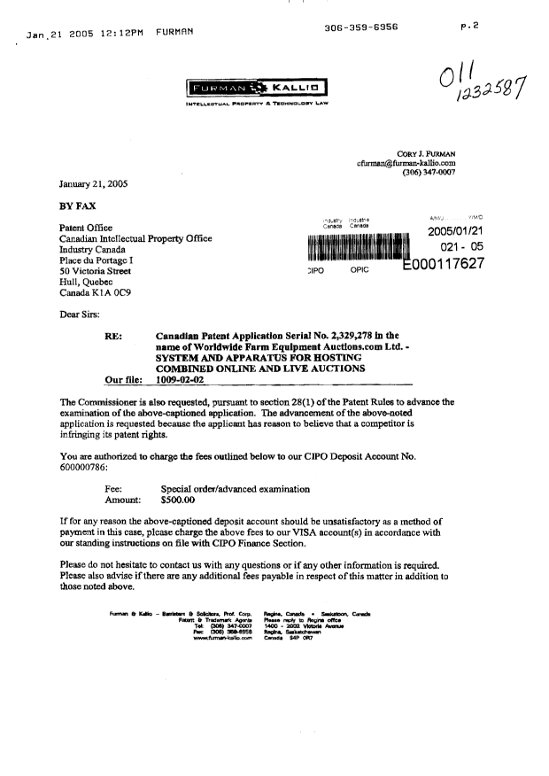 Document de brevet canadien 2329278. Poursuite-Amendment 20050121. Image 1 de 3