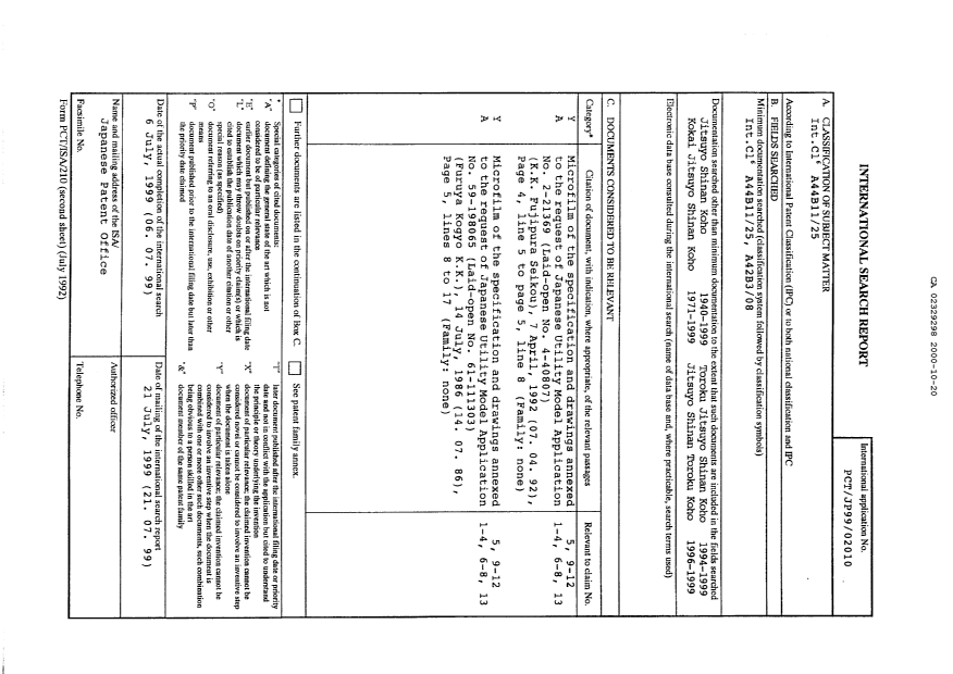 Canadian Patent Document 2329298. PCT 20001020. Image 11 of 11