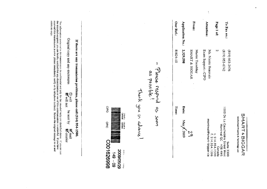 Document de brevet canadien 2329598. Poursuite-Amendment 20081229. Image 2 de 2