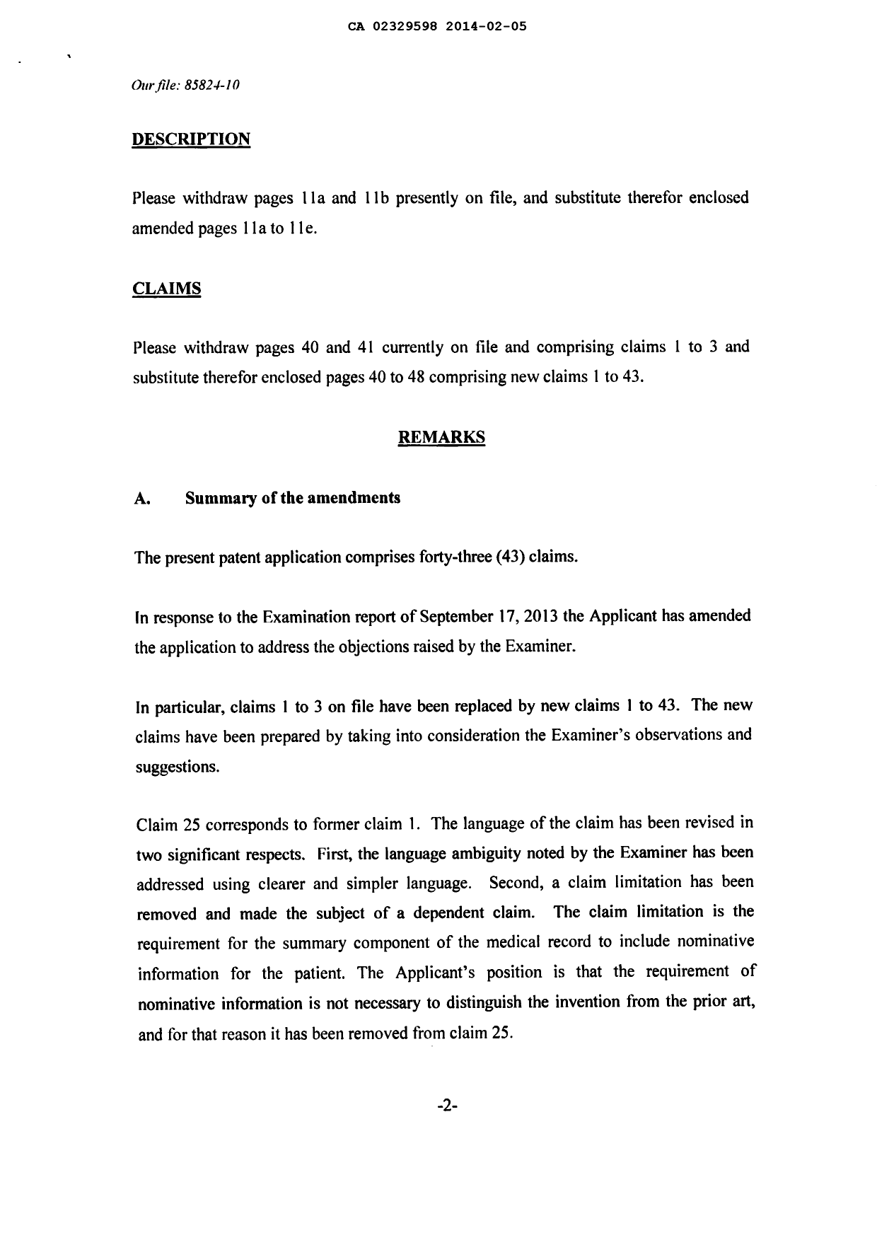 Document de brevet canadien 2329598. Poursuite-Amendment 20131205. Image 2 de 19