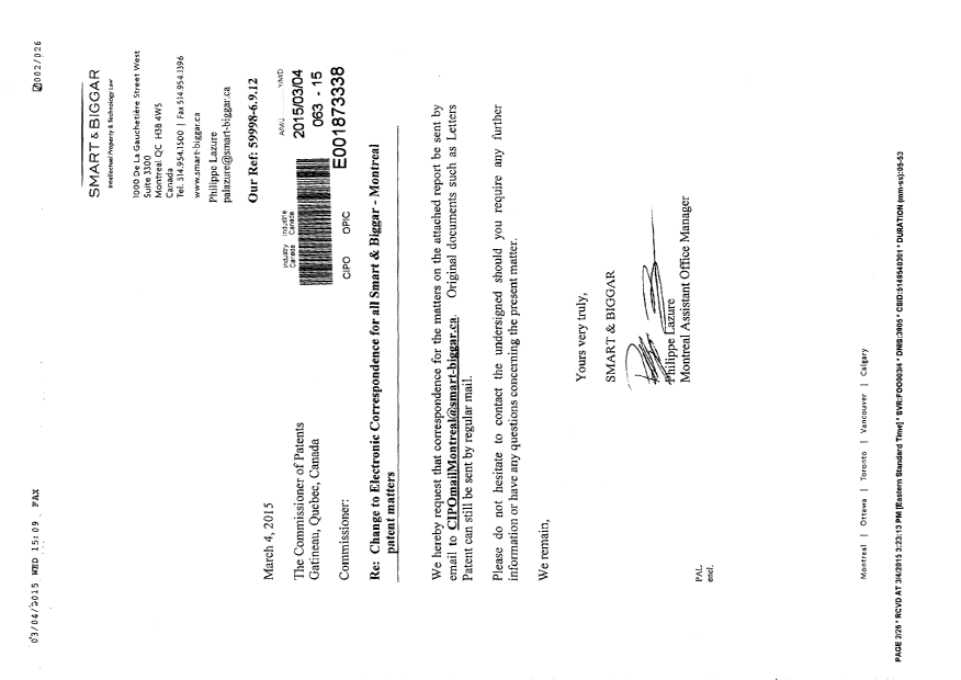 Canadian Patent Document 2329598. Correspondence 20141204. Image 1 of 3