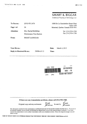 Document de brevet canadien 2329598. Correspondance 20141204. Image 2 de 3