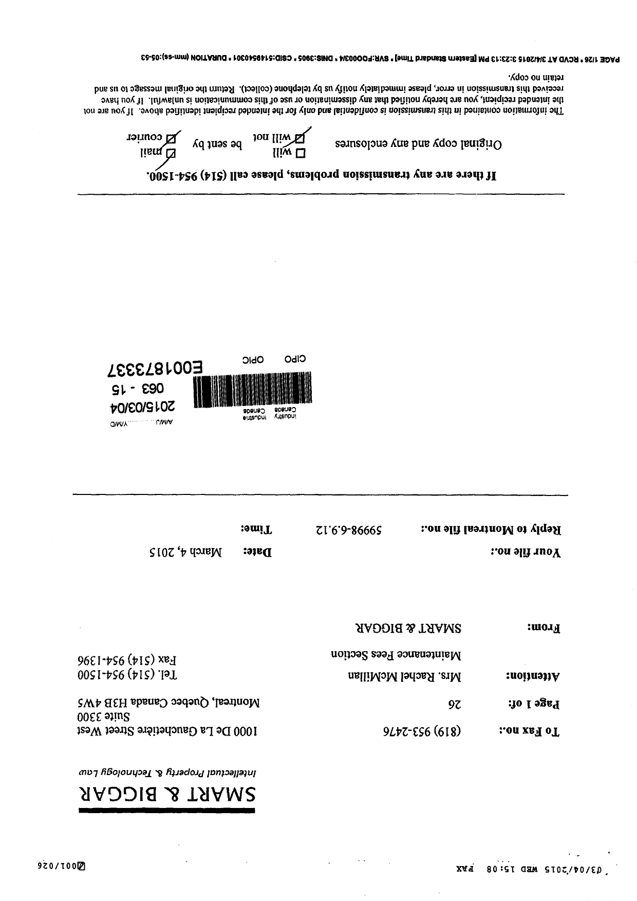 Canadian Patent Document 2329598. Correspondence 20141204. Image 2 of 3