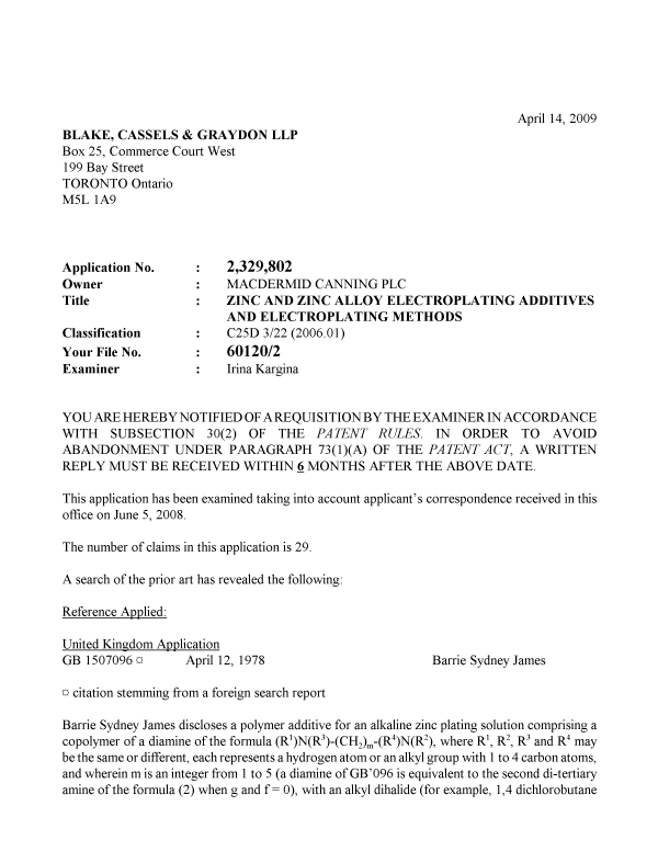 Document de brevet canadien 2329802. Poursuite-Amendment 20090414. Image 1 de 2