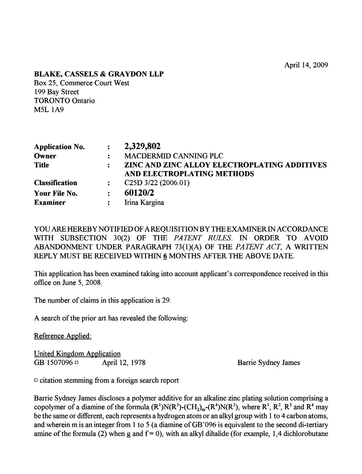 Document de brevet canadien 2329802. Poursuite-Amendment 20090414. Image 1 de 2