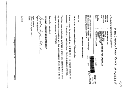 Canadian Patent Document 2330136. Prosecution-Amendment 20031117. Image 1 of 1