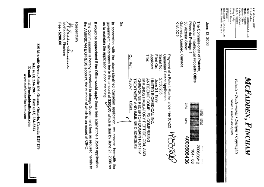 Canadian Patent Document 2330235. Fees 20060612. Image 1 of 1