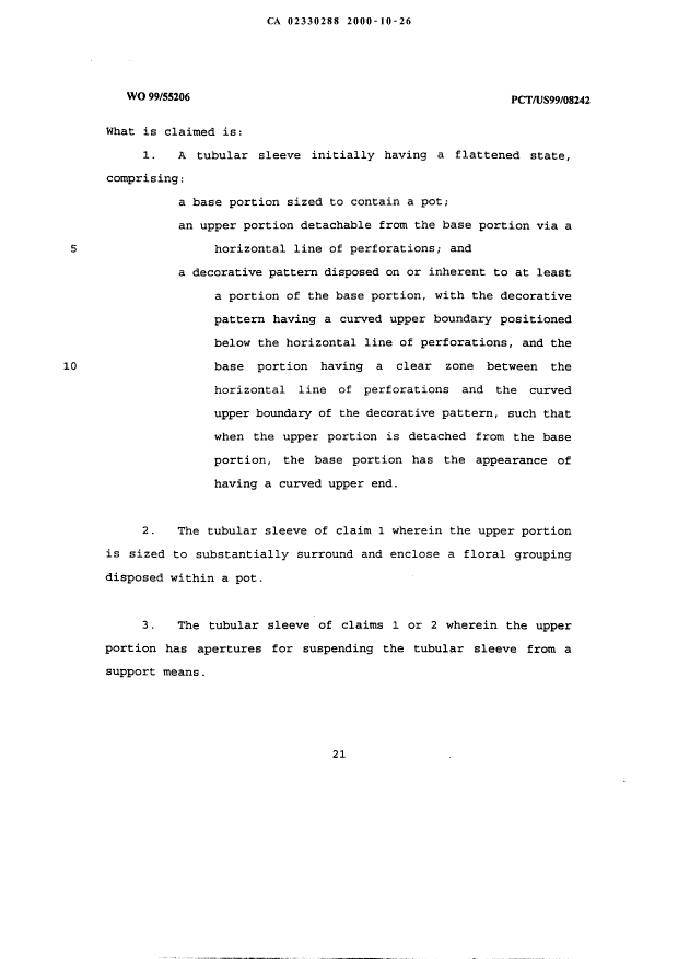 Document de brevet canadien 2330288. Revendications 20001026. Image 1 de 10