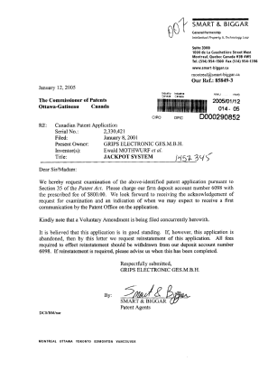 Document de brevet canadien 2330421. Poursuite-Amendment 20050112. Image 1 de 1