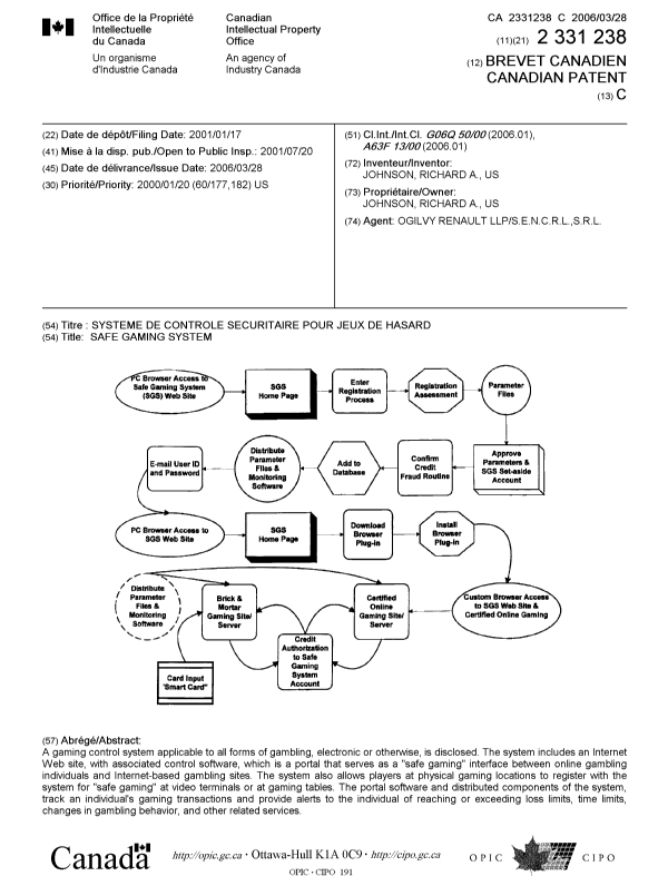 Document de brevet canadien 2331238. Page couverture 20060303. Image 1 de 1