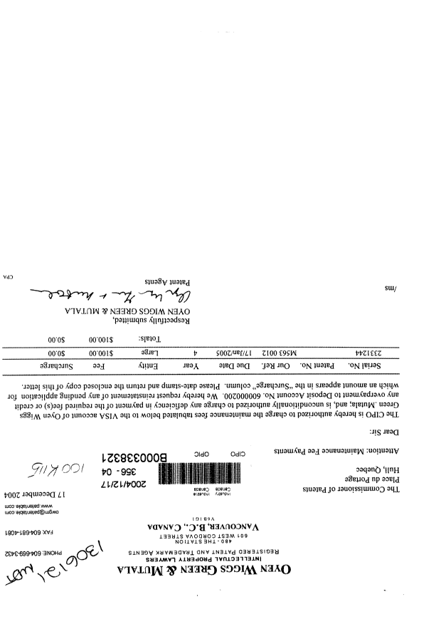 Document de brevet canadien 2331244. Taxes 20041217. Image 1 de 1