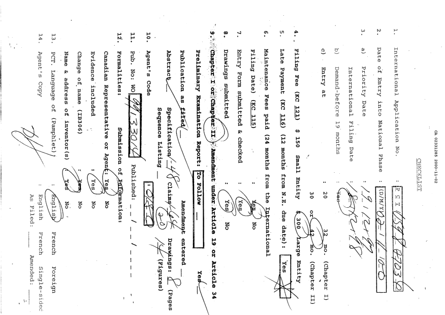 Canadian Patent Document 2331285. PCT 20001102. Image 1 of 9