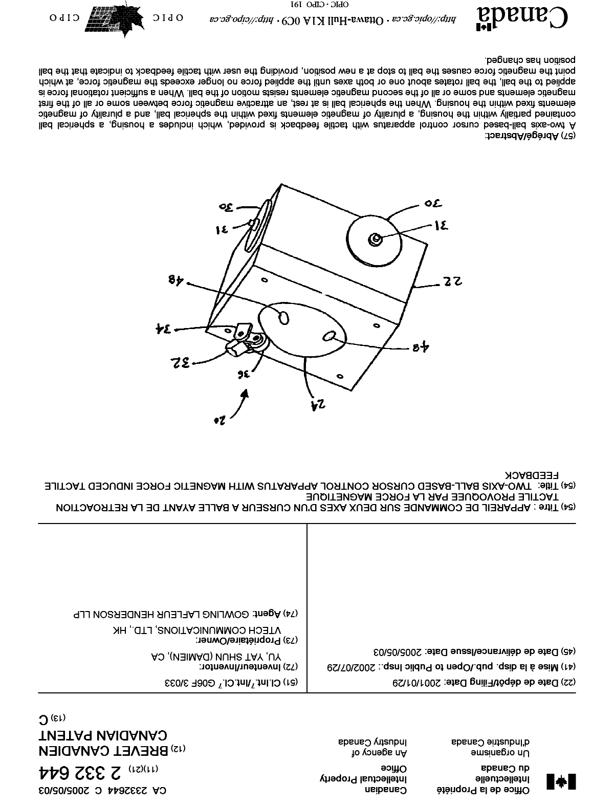 Canadian Patent Document 2332644. Cover Page 20041208. Image 1 of 1
