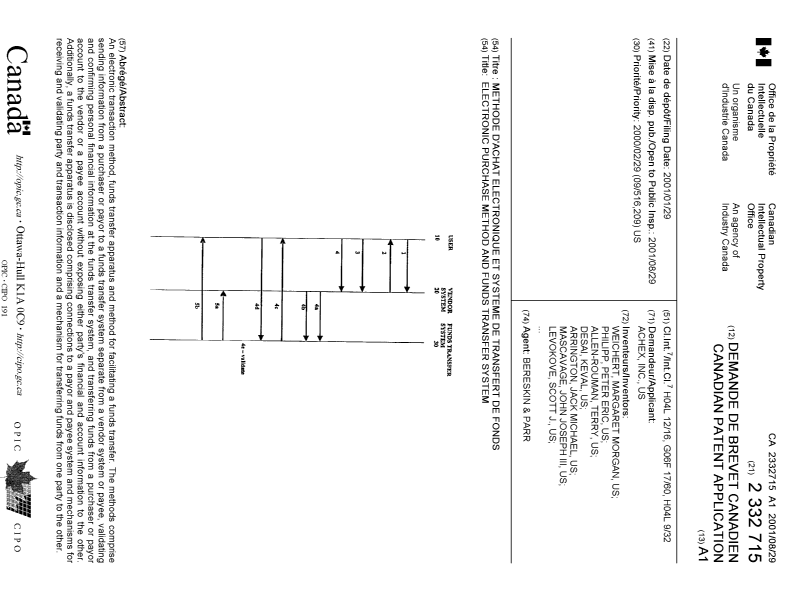 Document de brevet canadien 2332715. Page couverture 20010821. Image 1 de 2