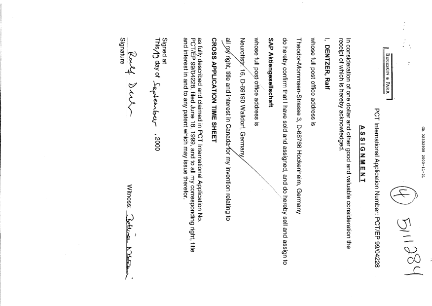 Canadian Patent Document 2332938. Assignment 20001121. Image 7 of 7