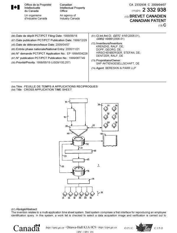 Document de brevet canadien 2332938. Page couverture 20090317. Image 1 de 2