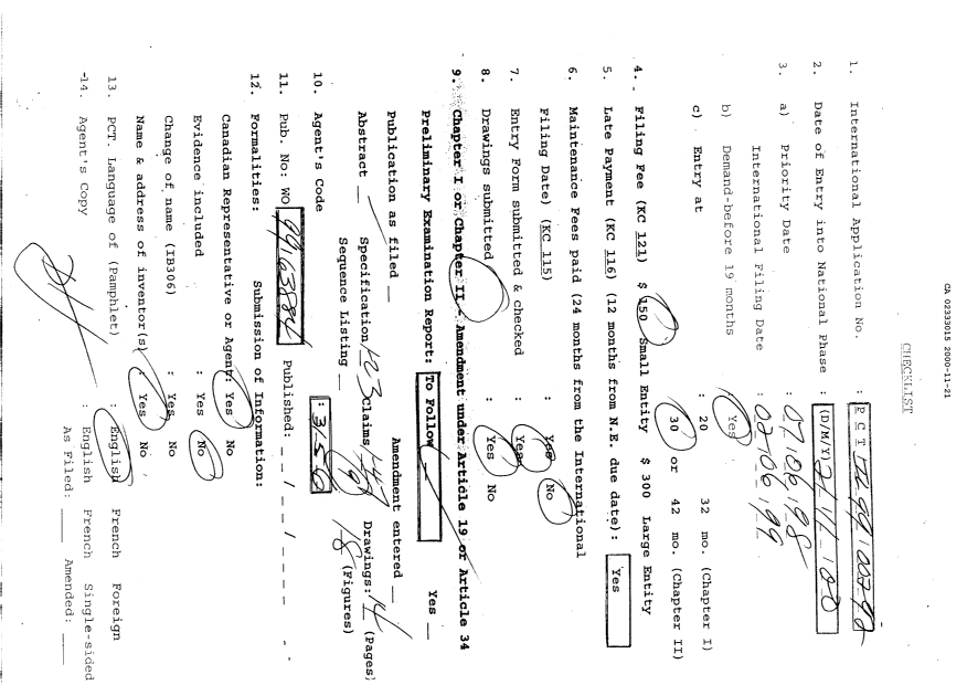 Document de brevet canadien 2333015. PCT 20001121. Image 1 de 3
