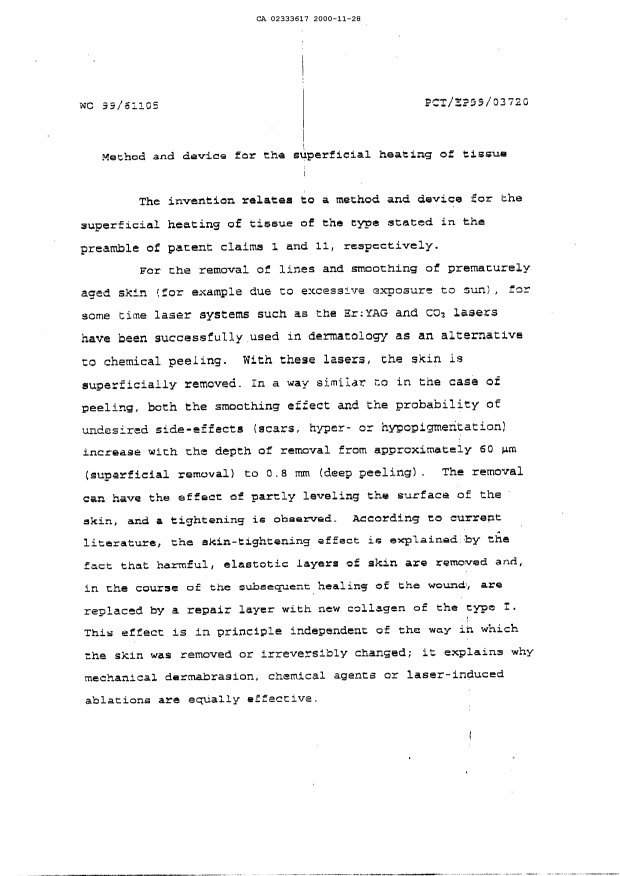 Document de brevet canadien 2333617. Description 20001128. Image 1 de 11