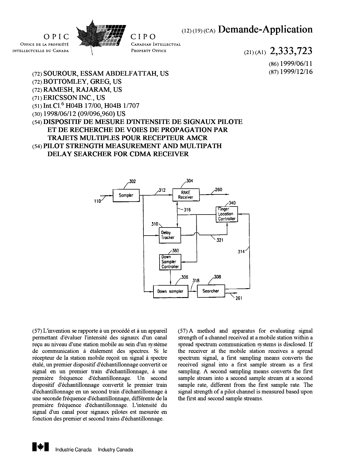 Canadian Patent Document 2333723. Cover Page 20010326. Image 1 of 1