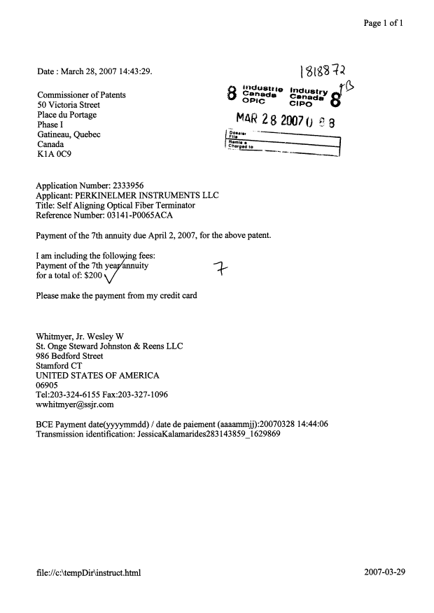 Document de brevet canadien 2333956. Taxes 20070328. Image 1 de 1