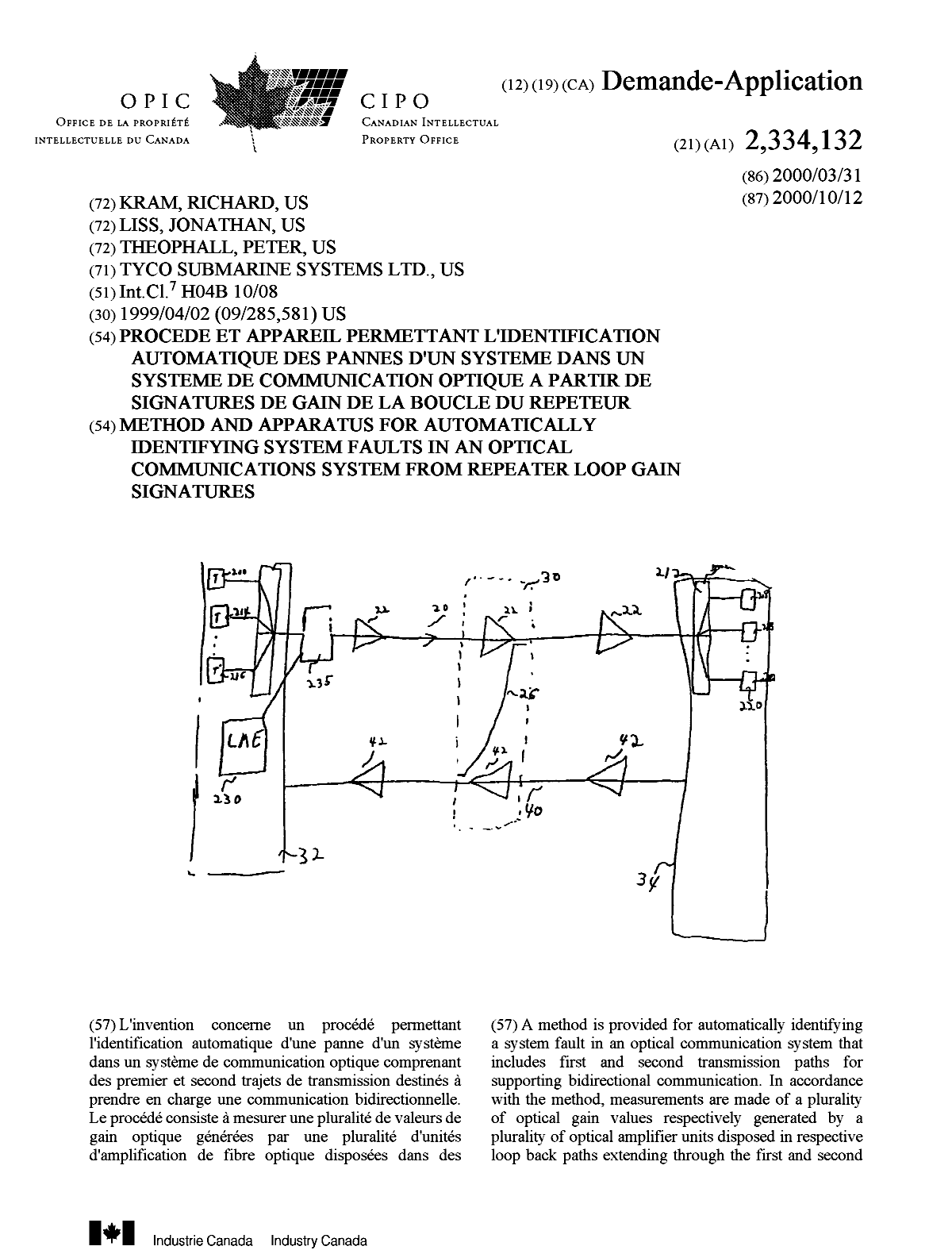 Document de brevet canadien 2334132. Page couverture 20010322. Image 1 de 2
