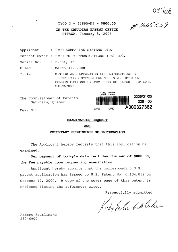 Canadian Patent Document 2334132. Prosecution-Amendment 20050105. Image 1 of 1