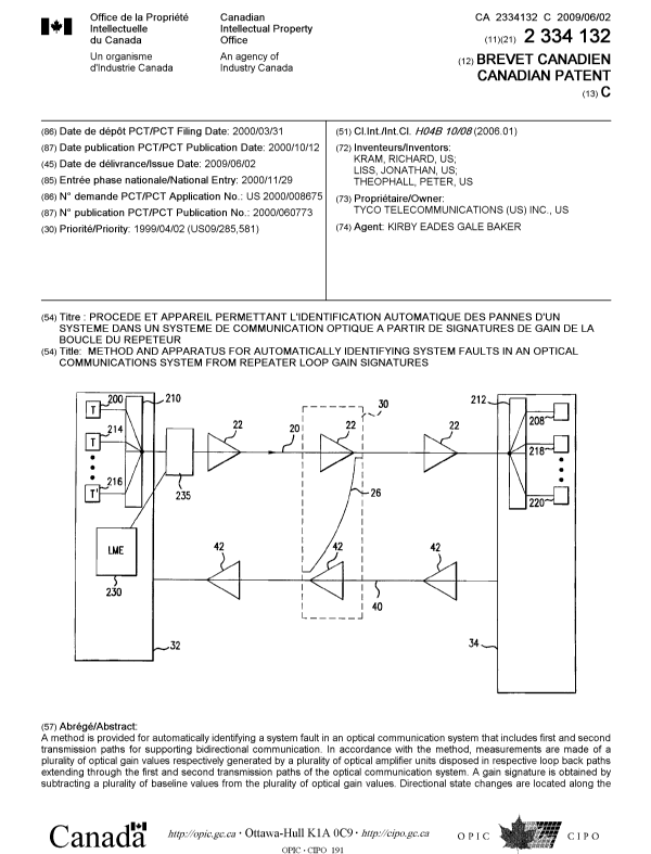 Document de brevet canadien 2334132. Page couverture 20090508. Image 1 de 2