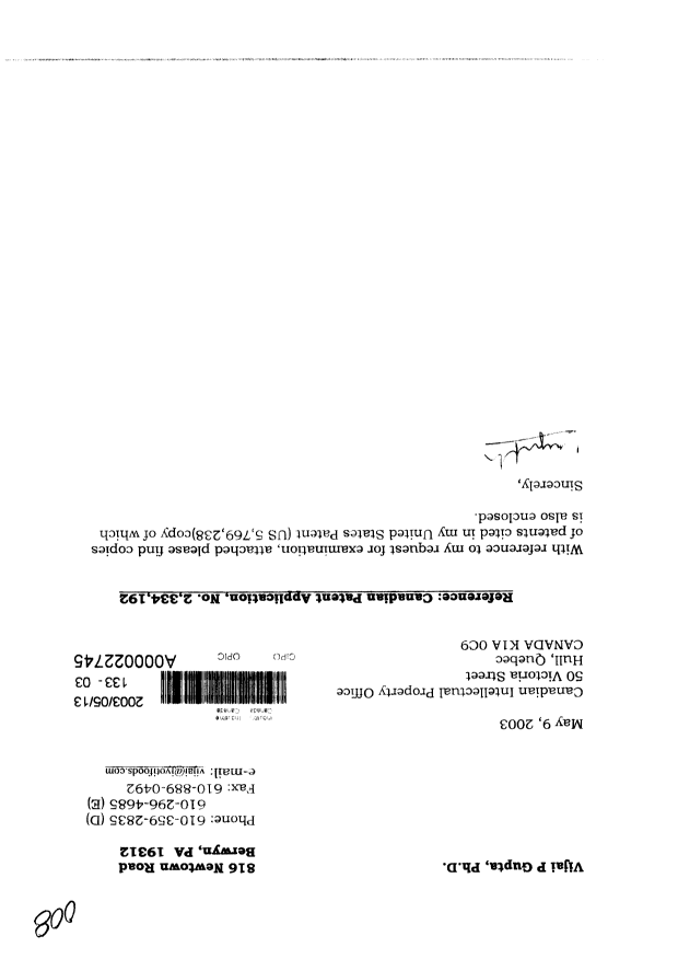 Canadian Patent Document 2334192. Prosecution-Amendment 20021213. Image 1 of 2