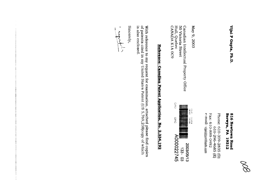 Document de brevet canadien 2334192. Poursuite-Amendment 20021213. Image 1 de 2